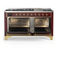 ILVE Majestic III 60-Inch Dual Fuel Range with 9 Sealed Burners + Griddle, 5.8 cu. ft. Oven, Burgundy with Brass Trim, Liquid Propane, Triple Glass Door, UM60FNR3BUGLP