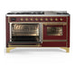 ILVE Majestic III 60-Inch Dual Fuel Range with 9 Sealed Burners + Griddle, 5.8 cu. ft. Oven, Burgundy with Brass Trim, Liquid Propane, Triple Glass Door, UM60FNR3BUGLP