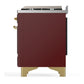ILVE Majestic III 60-Inch Dual Fuel Range with 9 Sealed Burners + Griddle, 5.8 cu. ft. Oven, Burgundy with Brass Trim, Liquid Propane, Triple Glass Door, UM60FNR3BUGLP