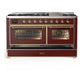 ILVE Majestic III 60-Inch Dual Fuel Range with 9 Sealed Burners + Griddle, 5.8 cu. ft. Oven, Burgundy with Brass Trim, Natural Gas, Triple Glass Door, UM60FNR3BUG