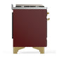 ILVE Majestic III 60-Inch Dual Fuel Range with 9 Sealed Burners + Griddle, 5.8 cu. ft. Oven, Burgundy with Brass Trim, Natural Gas, Triple Glass Door, UM60FNR3BUG