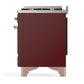 ILVE Majestic III 60-Inch Dual Fuel Range with 9 Sealed Burners + Griddle, 5.8 cu. ft. Oven, Burgundy with Copper Trim, Liquid Propane, Triple Glass Door, UM60FNR3BUPLP