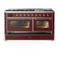 ILVE Majestic III 60-Inch Dual Fuel Range with 9 Sealed Burners + Griddle, 5.8 cu. ft. Oven, Burgundy with Copper Trim, Natural Gas, Triple Glass Door, UM60FNR3BUP