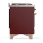 ILVE Majestic III 60-Inch Dual Fuel Range with 9 Sealed Burners + Griddle, 5.8 cu. ft. Oven, Burgundy with Copper Trim, Natural Gas, Triple Glass Door, UM60FNR3BUP