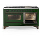 ILVE Majestic III 60-Inch Dual Fuel Range with 9 Sealed Burners + Griddle, 5.8 cu. ft. Oven, Emerald Green with Burnished Trim, Liquid Propane, Triple Glass Door, UM60FNR3EGBLP