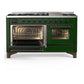 ILVE Majestic III 60-Inch Dual Fuel Range with 9 Sealed Burners + Griddle, 5.8 cu. ft. Oven, Emerald Green with Burnished Trim, Natural Gas, Triple Glass Door, UM60FNR3EGB