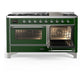 ILVE Majestic III 60-Inch Dual Fuel Range with 9 Sealed Burners + Griddle, 5.8 cu. ft. Oven, Emerald Green with Chrome Trim, Natural Gas, Triple Glass Door, UM60FNR3EGC