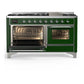 ILVE Majestic III 60-Inch Dual Fuel Range with 9 Sealed Burners + Griddle, 5.8 cu. ft. Oven, Emerald Green with Chrome Trim, Natural Gas, Triple Glass Door, UM60FNR3EGC