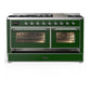 ILVE Majestic III 60-Inch Dual Fuel Range with 9 Sealed Burners + Griddle, 5.8 cu. ft. Oven, Emerald Green with Chrome Trim, Natural Gas, Triple Glass Door, UM60FNR3EGC