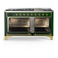 ILVE Majestic III 60-Inch Dual Fuel Range with 9 Sealed Burners + Griddle, 5.8 cu. ft. Oven, Emerald Green with Brass Trim, Liquid Propane, Triple Glass Door, UM60FNR3EGGLP