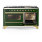 ILVE Majestic III 60-Inch Dual Fuel Range with 9 Sealed Burners + Griddle, 5.8 cu. ft. Oven, Emerald Green with Brass Trim, Liquid Propane, Triple Glass Door, UM60FNR3EGGLP