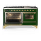 ILVE Majestic III 60-Inch Dual Fuel Range with 9 Sealed Burners + Griddle, 5.8 cu. ft. Oven, Emerald Green with Brass Trim, Liquid Propane, Triple Glass Door, UM60FNR3EGGLP