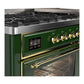 ILVE Majestic III 60-Inch Dual Fuel Range with 9 Sealed Burners + Griddle, 5.8 cu. ft. Oven, Emerald Green with Brass Trim, Natural Gas, Triple Glass Door, UM60FNR3EGG