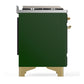 ILVE Majestic III 60-Inch Dual Fuel Range with 9 Sealed Burners + Griddle, 5.8 cu. ft. Oven, Emerald Green with Brass Trim, Natural Gas, Triple Glass Door, UM60FNR3EGG