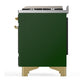 ILVE Majestic III 60-Inch Dual Fuel Range with 9 Sealed Burners + Griddle, 5.8 cu. ft. Oven, Emerald Green with Brass Trim, Natural Gas, Triple Glass Door, UM60FNR3EGG