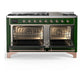 ILVE Majestic III 60-Inch Dual Fuel Range with 9 Sealed Burners + Griddle, 5.8 cu. ft. Oven, Emerald Green with Copper Trim, Natural Gas, Triple Glass Door, UM60FNR3EGP