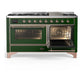 ILVE Majestic III 60-Inch Dual Fuel Range with 9 Sealed Burners + Griddle, 5.8 cu. ft. Oven, Emerald Green with Copper Trim, Natural Gas, Triple Glass Door, UM60FNR3EGP