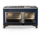 ILVE Majestic III 60-Inch Dual Fuel Range with 9 Sealed Burners + Griddle, 5.8 cu. ft. Oven, Mightnight Blue with Burnished Trim, Natural Gas, Triple Glass Door, UM60FNR3MBB