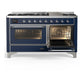 ILVE Majestic III 60-Inch Dual Fuel Range with 9 Sealed Burners + Griddle, 5.8 cu. ft. Oven, Mightnight Blue with Chrome Trim, Liquid Propane, Triple Glass Door, UM60FNR3MBCLP
