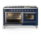 ILVE Majestic III 60-Inch Dual Fuel Range with 9 Sealed Burners + Griddle, 5.8 cu. ft. Oven, Mightnight Blue with Chrome Trim, Natural Gas, Triple Glass Door, UM60FNR3MBC