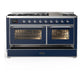 ILVE Majestic III 60-Inch Dual Fuel Range with 9 Sealed Burners + Griddle, 5.8 cu. ft. Oven, Mightnight Blue with Chrome Trim, Natural Gas, Triple Glass Door, UM60FNR3MBC