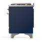 ILVE Majestic III 60-Inch Dual Fuel Range with 9 Sealed Burners + Griddle, 5.8 cu. ft. Oven, Mightnight Blue with Chrome Trim, Natural Gas, Triple Glass Door, UM60FNR3MBC