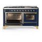 ILVE Majestic III 60-Inch Dual Fuel Range with 9 Sealed Burners + Griddle, 5.8 cu. ft. Oven, Mightnight Blue with Brass Trim, Liquid Propane, Triple Glass Door, UM60FNR3MBGLP