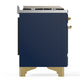 ILVE Majestic III 60-Inch Dual Fuel Range with 9 Sealed Burners + Griddle, 5.8 cu. ft. Oven, Mightnight Blue with Brass Trim, Liquid Propane, Triple Glass Door, UM60FNR3MBGLP