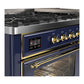ILVE Majestic III 60-Inch Dual Fuel Range with 9 Sealed Burners + Griddle, 5.8 cu. ft. Oven, Mightnight Blue with Brass Trim, Natural Gas, Triple Glass Door, UM60FNR3MBG
