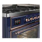 ILVE Majestic III 60-Inch Dual Fuel Range with 9 Sealed Burners + Griddle, 5.8 cu. ft. Oven, Mightnight Blue with Copper Trim, Natural Gas, Triple Glass Door, UM60FNR3MBP