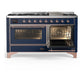 ILVE Majestic III 60-Inch Dual Fuel Range with 9 Sealed Burners + Griddle, 5.8 cu. ft. Oven, Mightnight Blue with Copper Trim, Natural Gas, Triple Glass Door, UM60FNR3MBP