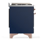 ILVE Majestic III 60-Inch Dual Fuel Range with 9 Sealed Burners + Griddle, 5.8 cu. ft. Oven, Mightnight Blue with Copper Trim, Natural Gas, Triple Glass Door, UM60FNR3MBP