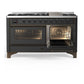 ILVE Majestic III 60-Inch Dual Fuel Range with 9 Sealed Burners + Griddle, 5.8 cu. ft. Oven, Matte Graphite with Burnished Trim, Natural Gas, Triple Glass Door, UM60FNR3MGB