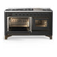 ILVE Majestic III 60-Inch Dual Fuel Range with 9 Sealed Burners + Griddle, 5.8 cu. ft. Oven, Matte Graphite with Burnished Trim, Natural Gas, Triple Glass Door, UM60FNR3MGB