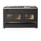 ILVE Majestic III 60-Inch Dual Fuel Range with 9 Sealed Burners + Griddle, 5.8 cu. ft. Oven, Matte Graphite with Burnished Trim, Natural Gas, Triple Glass Door, UM60FNR3MGB