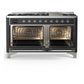 ILVE Majestic III 60-Inch Dual Fuel Range with 9 Sealed Burners + Griddle, 5.8 cu. ft. Oven, Matte Graphite with Chrome Trim, Liquid Propane, Triple Glass Door, UM60FNR3MGCLP