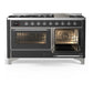 ILVE Majestic III 60-Inch Dual Fuel Range with 9 Sealed Burners + Griddle, 5.8 cu. ft. Oven, Matte Graphite with Chrome Trim, Natural Gas, Triple Glass Door, UM60FNR3MGC