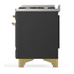 ILVE Majestic III 60-Inch Dual Fuel Range with 9 Sealed Burners + Griddle, 5.8 cu. ft. Oven, Matte Graphite with Brass Trim, Liquid Propane, Triple Glass Door, UM60FNR3MGGLP