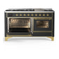 ILVE Majestic III 60-Inch Dual Fuel Range with 9 Sealed Burners + Griddle, 5.8 cu. ft. Oven, Matte Graphite with Brass Trim, Natural Gas, Triple Glass Door, UM60FNR3MGG
