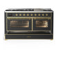 ILVE Majestic III 60-Inch Dual Fuel Range with 9 Sealed Burners + Griddle, 5.8 cu. ft. Oven, Matte Graphite with Brass Trim, Natural Gas, Triple Glass Door, UM60FNR3MGG