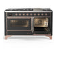 ILVE Majestic III 60-Inch Dual Fuel Range with 9 Sealed Burners + Griddle, 5.8 cu. ft. Oven, Matte Graphite with Copper Trim, Liquid Propane, Triple Glass Door, UM60FNR3MGPLP