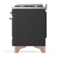 ILVE Majestic III 60-Inch Dual Fuel Range with 9 Sealed Burners + Griddle, 5.8 cu. ft. Oven, Matte Graphite with Copper Trim, Natural Gas, Triple Glass Door, UM60FNR3MGP