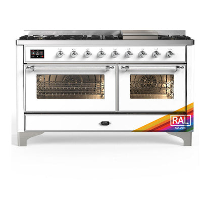 ILVE Majestic III 60-Inch Dual Fuel Range with 9 Sealed Burners + Griddle, 5.8 cu. ft. Oven, RAL with Chrome Trim, Liquid Propane, Triple Glass Door, UM60FNR3RACLP