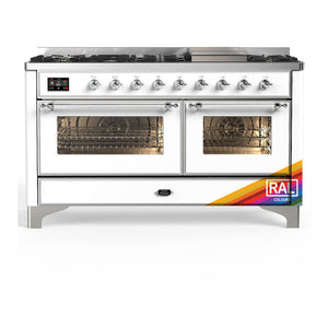 ILVE Majestic III 60-Inch Dual Fuel Range with 9 Sealed Burners + Griddle, 5.8 cu. ft. Oven, RAL with Chrome Trim, Natural Gas, Triple Glass Door, UM60FNR3RAC
