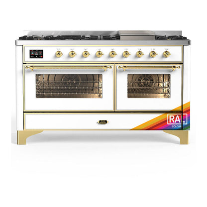 ILVE Majestic III 60-Inch Dual Fuel Range with 9 Sealed Burners + Griddle, 5.8 cu. ft. Oven, RAL with Brass Trim, Natural Gas, Triple Glass Door, UM60FNR3RAG