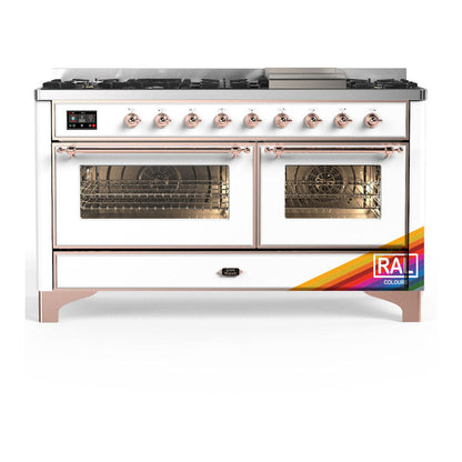 ILVE Majestic III 60-Inch Dual Fuel Range with 9 Sealed Burners + Griddle, 5.8 cu. ft. Oven, RAL with Copper Trim, Liquid Propane, Triple Glass Door, UM60FNR3RAPLP