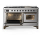 ILVE Majestic III 60-Inch Dual Fuel Range with 9 Sealed Burners + Griddle, 5.8 cu. ft. Oven, Stainless Steel with Burnished Trim, Liquid Propane, Triple Glass Door, UM60FNR3SSBLP