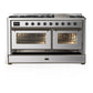 ILVE Majestic III 60-Inch Dual Fuel Range with 9 Sealed Burners + Griddle, 5.8 cu. ft. Oven, Stainless Steel with Burnished Trim, Natural Gas, Triple Glass Door, UM60FNR3SSB