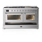 ILVE Majestic III 60-Inch Dual Fuel Range with 9 Sealed Burners + Griddle, 5.8 cu. ft. Oven, Stainless Steel with Chrome Trim, Natural Gas, Triple Glass Door, UM60FNR3SSC