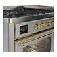 ILVE Majestic III 60-Inch Dual Fuel Range with 9 Sealed Burners + Griddle, 5.8 cu. ft. Oven, Stainless Steel with Brass Trim, Liquid Propane, Triple Glass Door, UM60FNR3SSGLP
